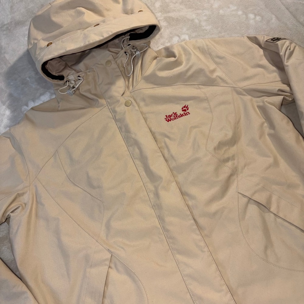 Jack Wolfskin Urban Outdoor Texapore Jacket Womens XL Tan Beige Hooded Shell